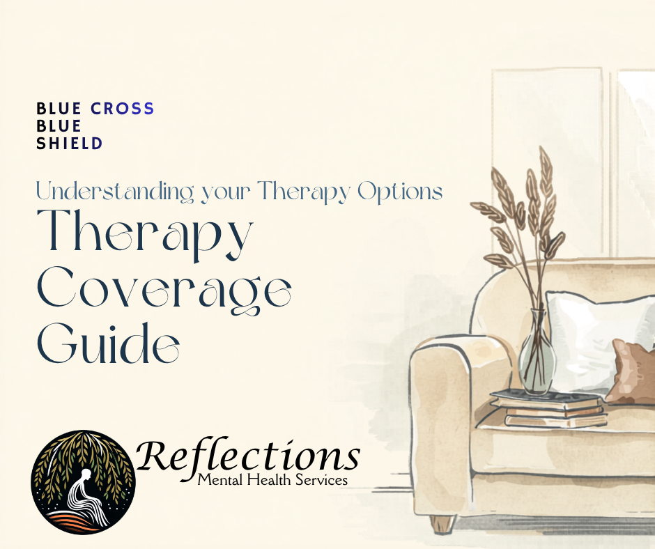 Blog cover for a plain-English guide to using Blue Cross Blue Shield insurance for therapy in New York, featuring soft blue and cream design elements.