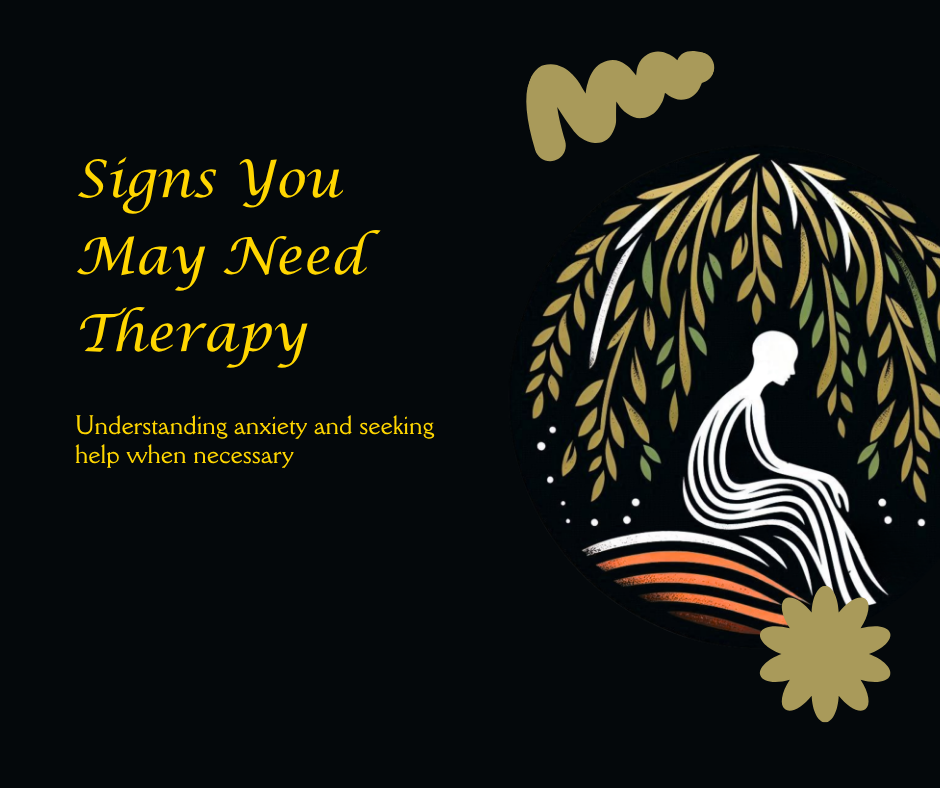Branded blog graphic for Reflections Mental Health Services titled “Signs You May Need Therapy for Anxiety — and When to Start,” a guide to recognizing anxiety symptoms and seeking therapy in New York.